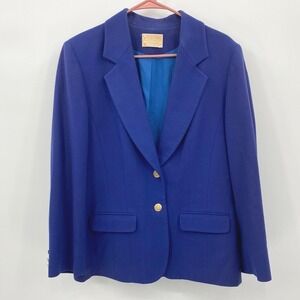 Pendleton Women Blazer Blue 100% Wool Single Breasted Gold Button Size 8 VINTAGE